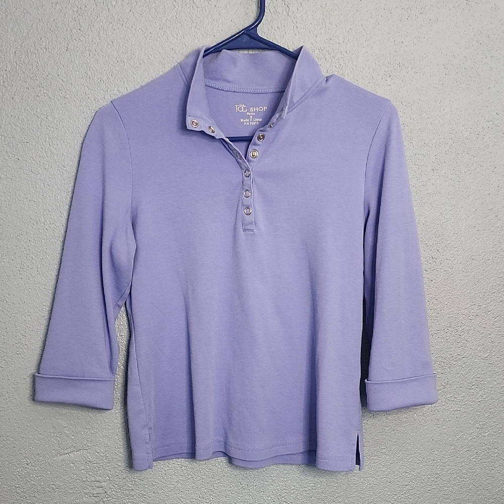 The Tog Shop Lavender Button-Neck 3/4 Sleeve Top